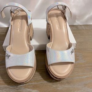 NWOT Karl Lagerfeld bedazzled cork heeled wedge. 3 1/4” heel size 7